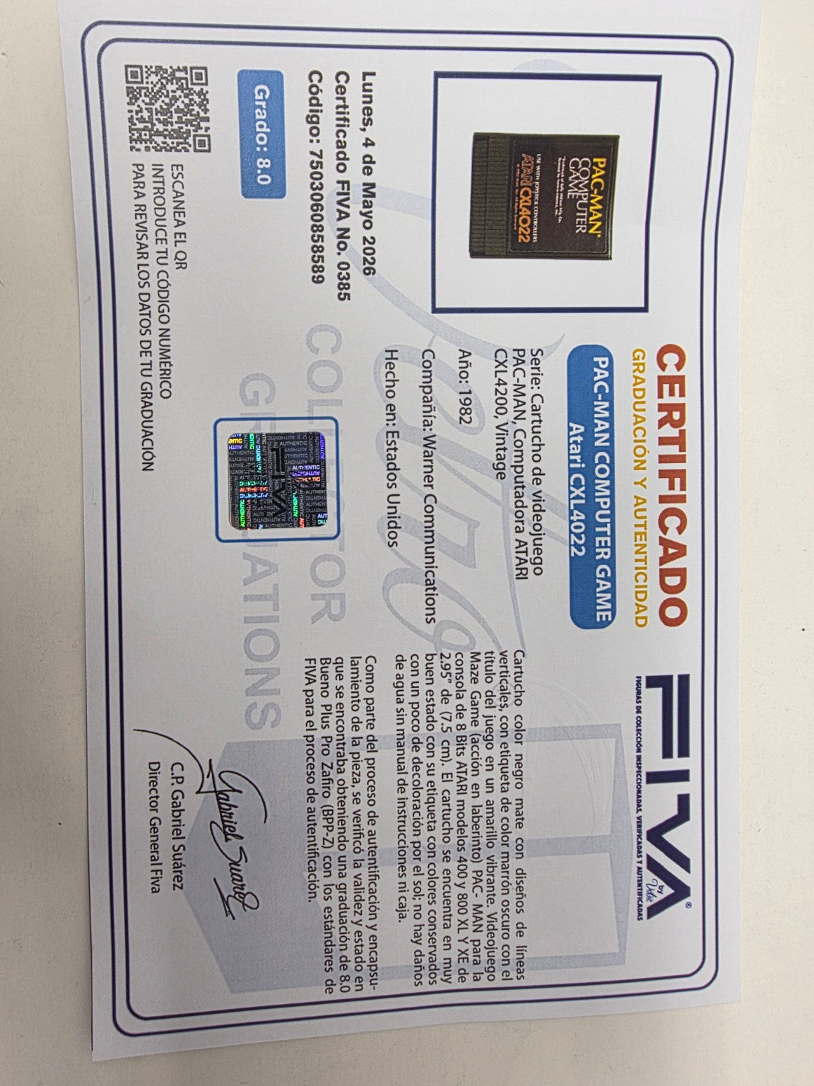 PAC-MAN COMPUTER GAME (ATARI CXL4022, 1982) - CERTIFICADA POR FIVA