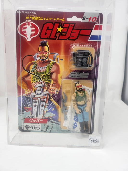 Figura Vintage MOC — G.I. Joe — Cobra リッパー (Ripper) — Dreadnok — E-10 — Takara Japan × Hasbro, 1986 — En Blister Original con Protector Acrílico Vetro