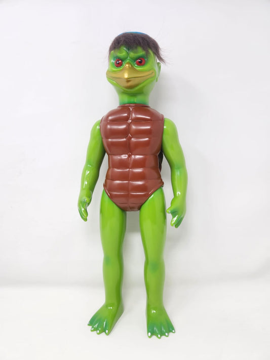 Sofubi Vintage Showa — 河童 (Kappa) — Gran Formato con Pelo Real Implantado — Japón, Era Showa (circa 1970s–1980s)