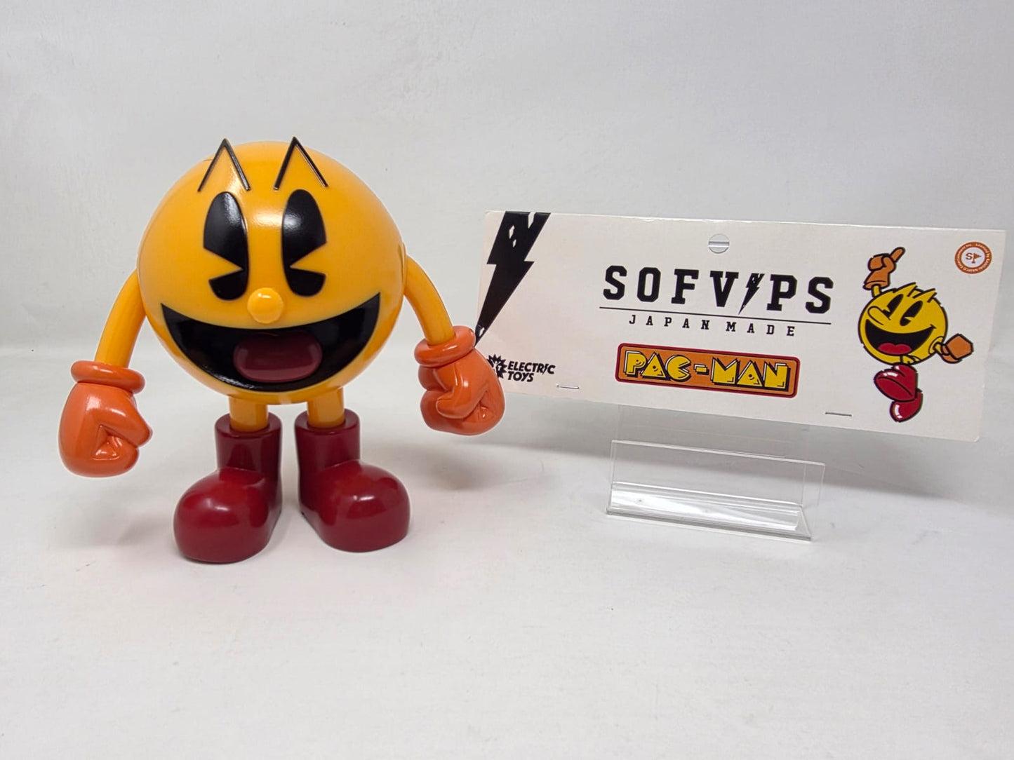 SOFVIPS × ELECTRIC TOYS — PAC-MAN — SOFUBI — JAPAN MADE — H150mm — ©Bandai Namco — 2025