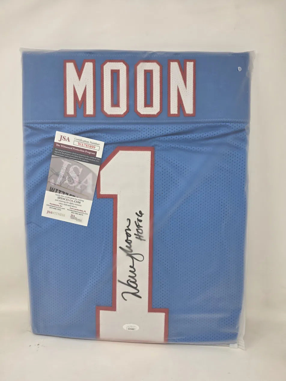 JERSEY AUTOGRAFIADO DE WARREN MOON Houston Oilers · #1 · Salón de la Fama 2006